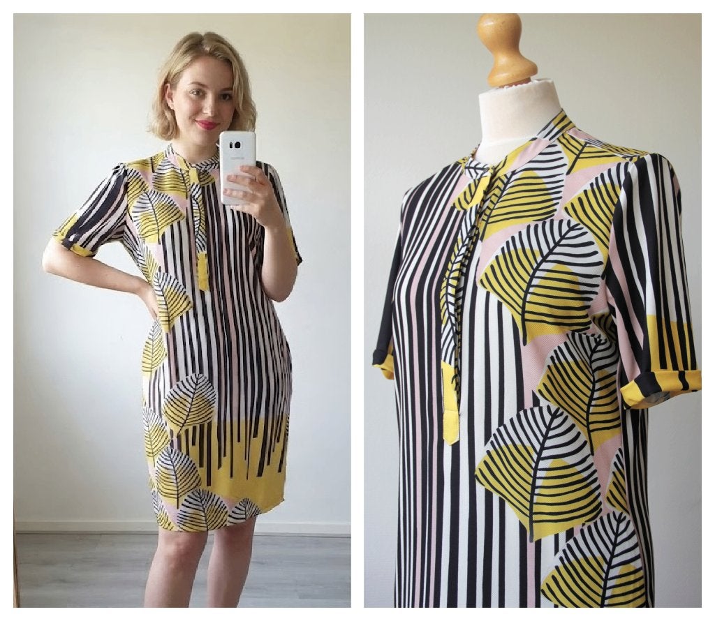 Lizzy & Coco - mooie jurk / geel zwart wit / maat S, Kleding | Dames, Jurken, Maat 36 (S), Boven de knie, Meerkleurig, Verzenden
