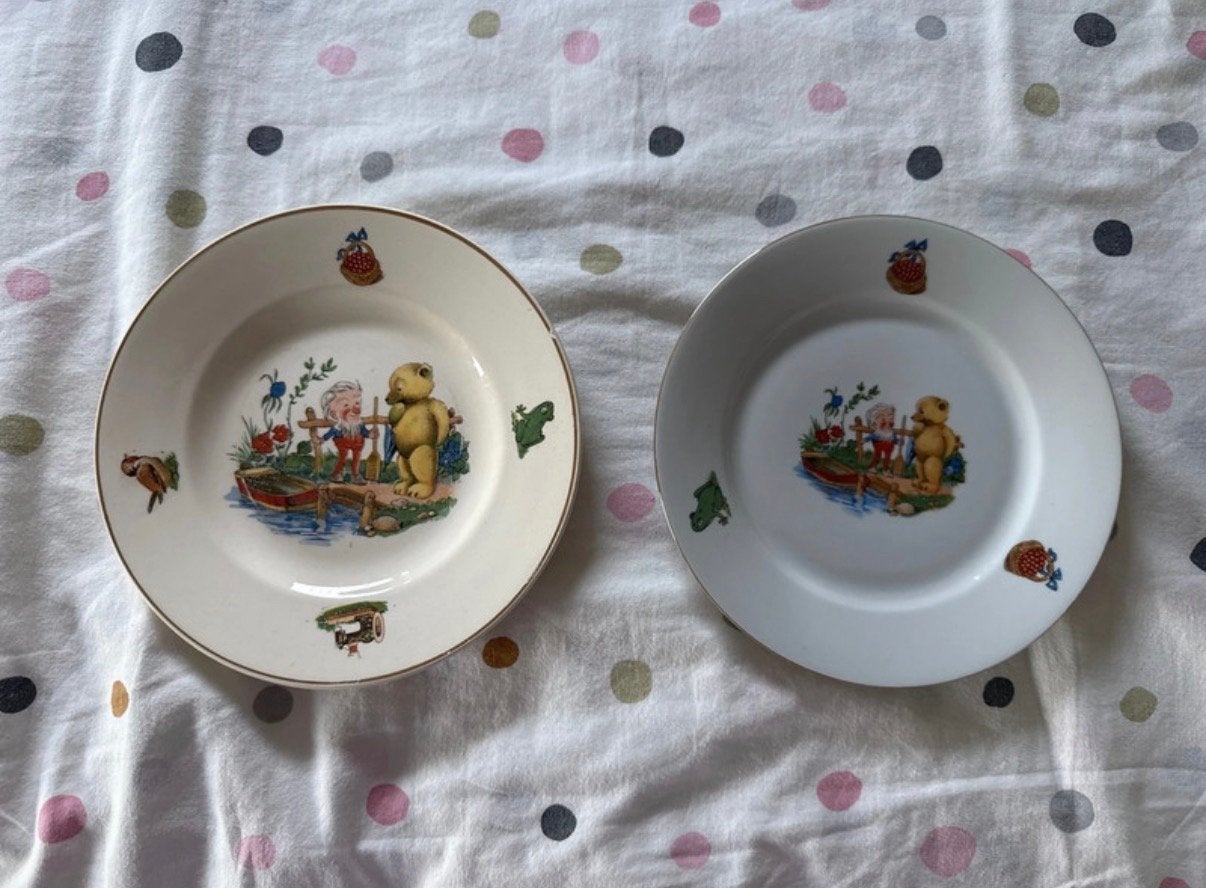 Vintage Kahla Porzellan kinderbord met teddybeer, Antiek en Kunst, Ophalen of Verzenden