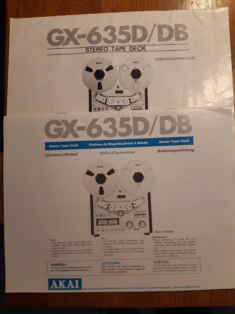 Akai TapedeckGX-635D/DB originele Handleiding-/Schema/Folder, Audio, Tv en Foto, Versterkers en Receivers, Ophalen of Verzenden