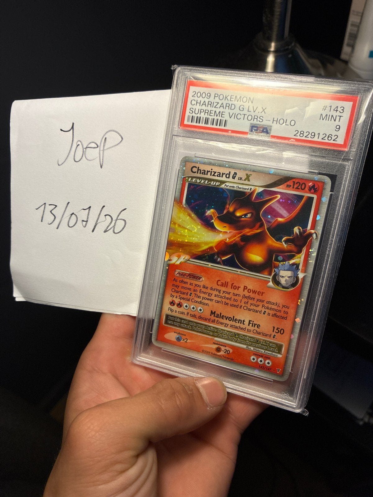 Charizard 143/147 PSA 9 Supreme Victors Holo Met Swirl, Ophalen, Zo goed als nieuw, Losse kaart, Foil