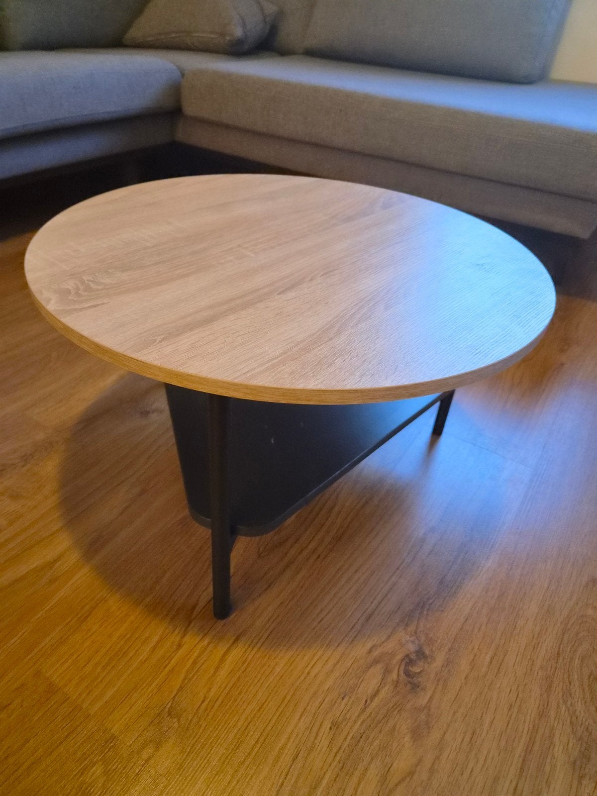 Ronde salontafel met houtlook blad, Ophalen of Verzenden, Rond, 50 tot 100 cm, 50 tot 100 cm