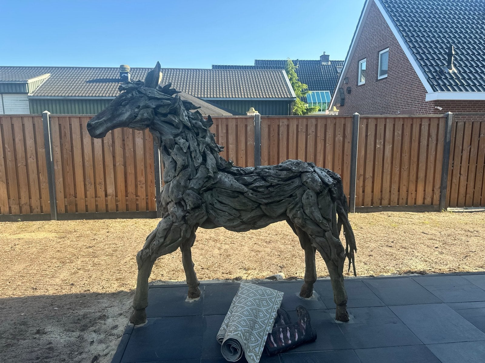 Uniek Paard Beeld van Drijfhout - Tuin of Interieur, Ophalen of Verzenden, 1 meter - 2 meter, Beeld, Hout