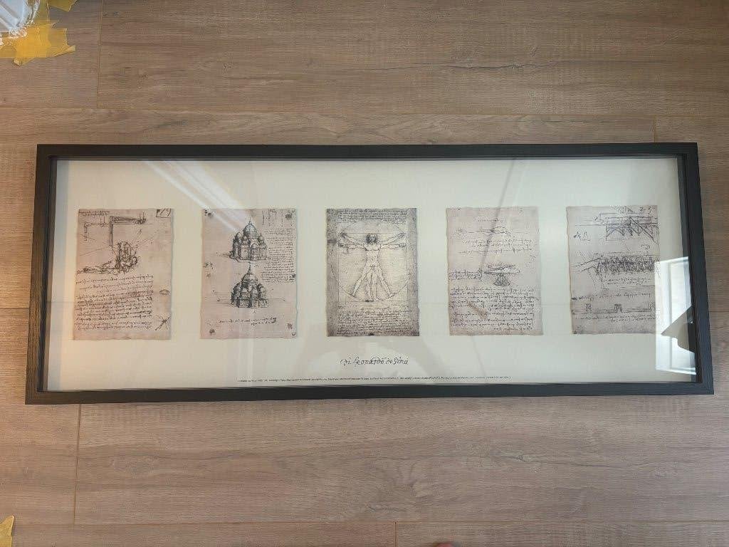 Davinci lijst met 4 schetsen, Huis en Inrichting, Woonaccessoires | Lijsten, Ophalen, 103 cm, Ingelijst werk, Zwart