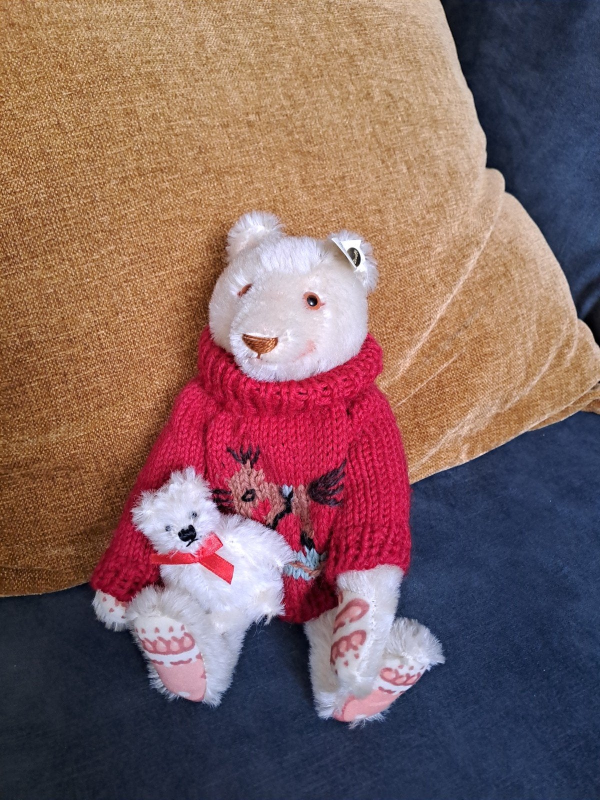 Mooie Steiff beer met kersttrui, Verzenden, Zo goed als nieuw, Stoffen beer, Steiff
