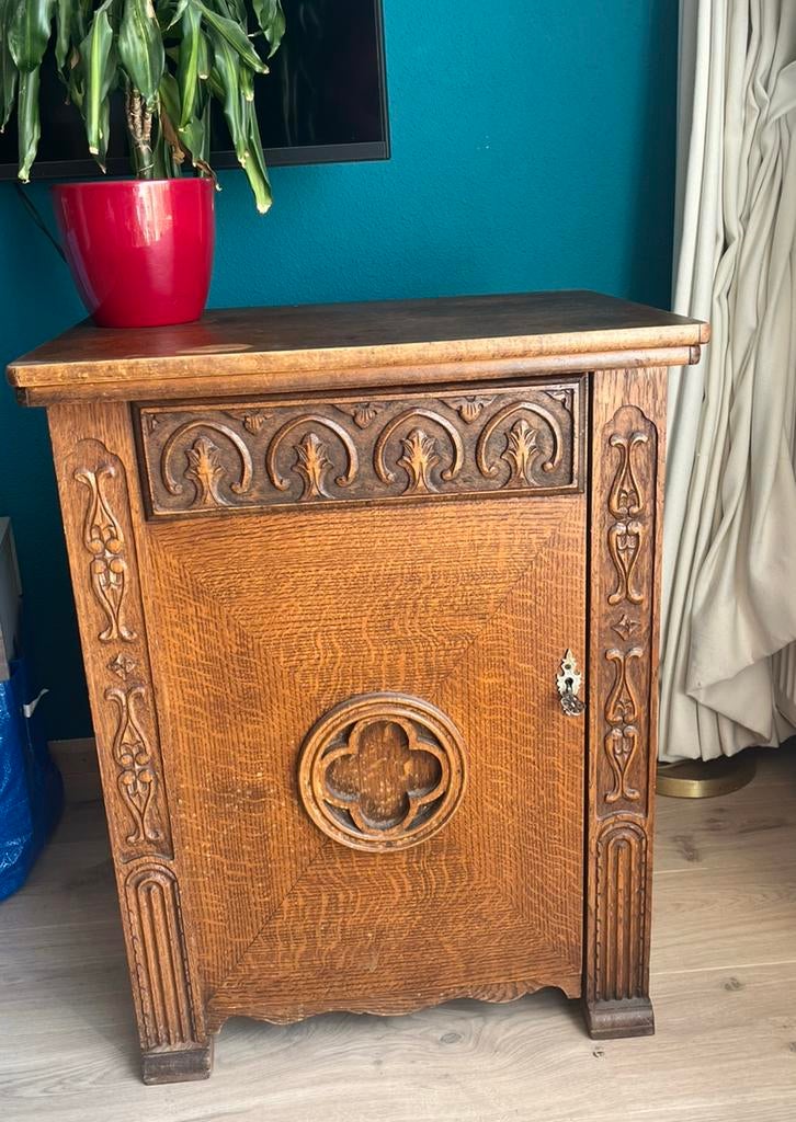 Antieke Anker trapnaaimachine in originele houten kast, Ophalen