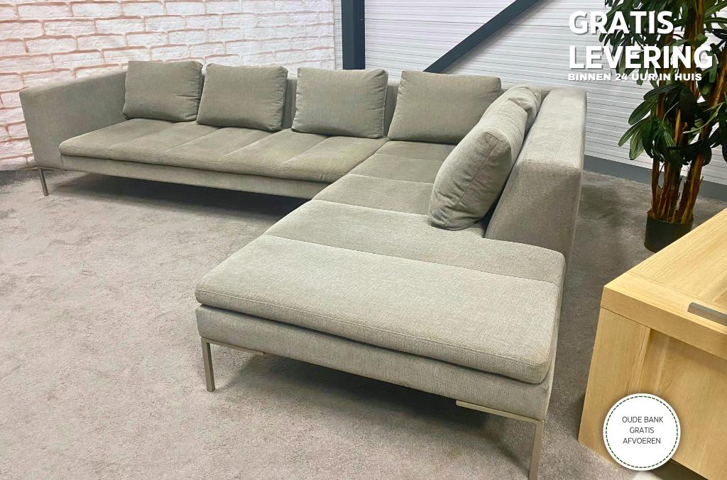 Montèl Tristan Taupe Hoekbank–Diepe Lounge –Gratis Levering, Hoekbank, 75 tot 100 cm, Ophalen of Verzenden, Zo goed als nieuw