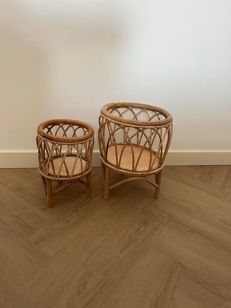 Set van 2 nieuwe rotan plantenpotjes, Tuin en Terras, Bloempotten, Ophalen, Overige materialen, Rond, Binnen