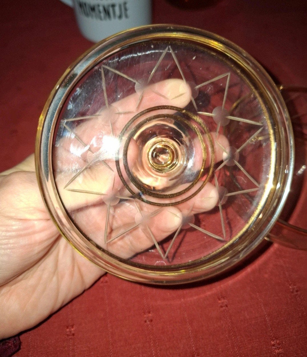 Vintage glazen wattenpotje met gouden rand en sterren, Antiek en Kunst, Ophalen of Verzenden