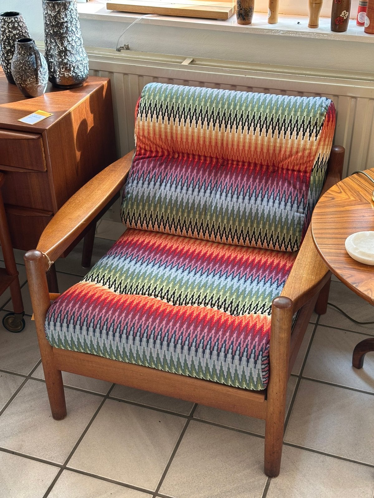 Vintage Deense jaren 60 fauteuil opnieuw gestoffeerd, Ophalen of Verzenden