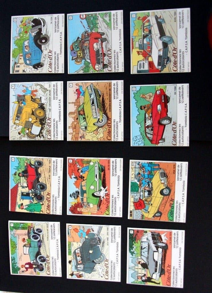 12 stickers 1984 Tintin Cote d'or Citroen Kuifje Hergé, Verzenden, Kuifje, Zo goed als nieuw, Overige typen