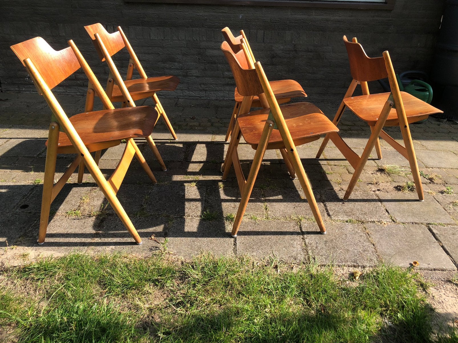 5x klapstoel Egon Eiermann, Huis en Inrichting, Gebruikt, Bruin, Design, Ophalen of Verzenden