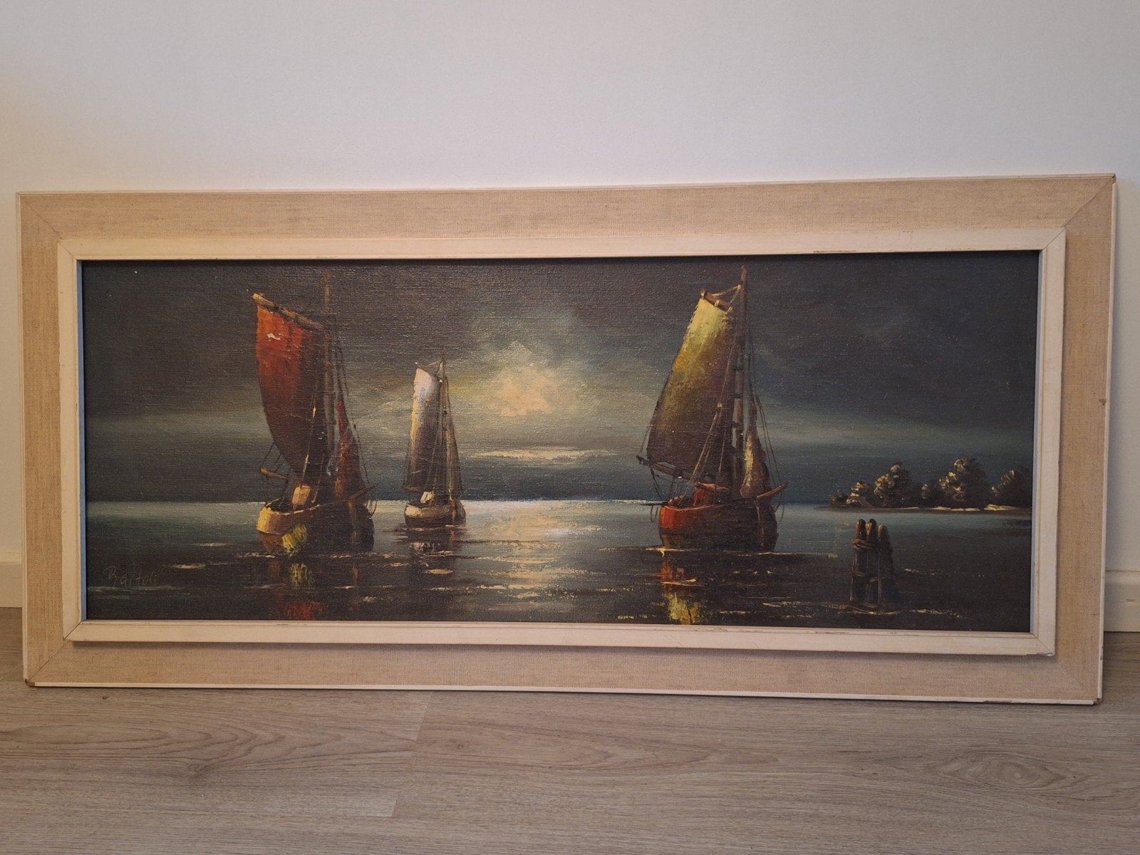 Antiek groot schilderij: Maritiem tafereel met zeilschepen, Ophalen, Maritiem / water, Doek, Olieverf