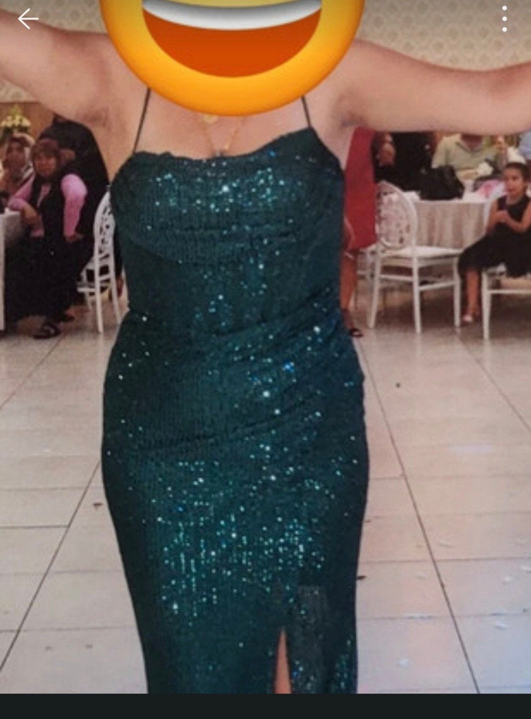 Prachtige smaragdgroene glitterjurk met split, Kleding | Dames, Ophalen, Maat 42/44 (L), Onbekend, Zo goed als nieuw