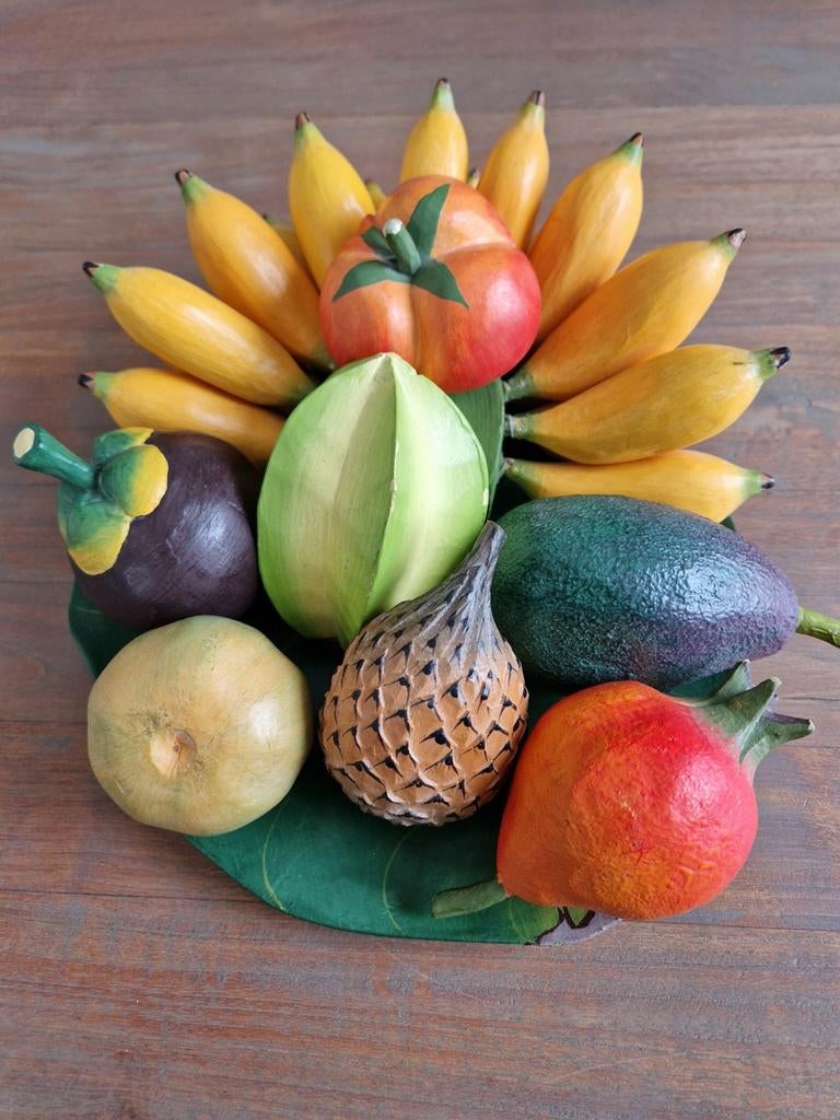 Decoratief houten fruit op schaal, Bali, Huis en Inrichting, Gebruikt, Schaal, Rond, Ophalen of Verzenden