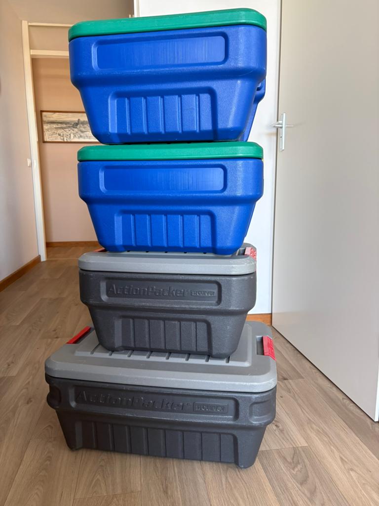Set van 4 grote, stevige kunststof opbergboxen Curver, Doe-het-zelf en Verbouw, Kratten en Dozen, Ophalen, Minder dan 35 cm, Minder dan 50 cm