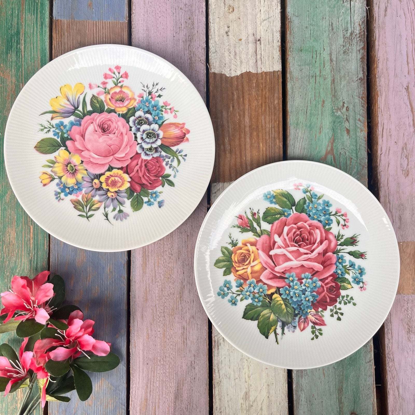 Vintage bloemenborden porselein Wunsiedel Bavaria jaren 50, Ophalen of Verzenden