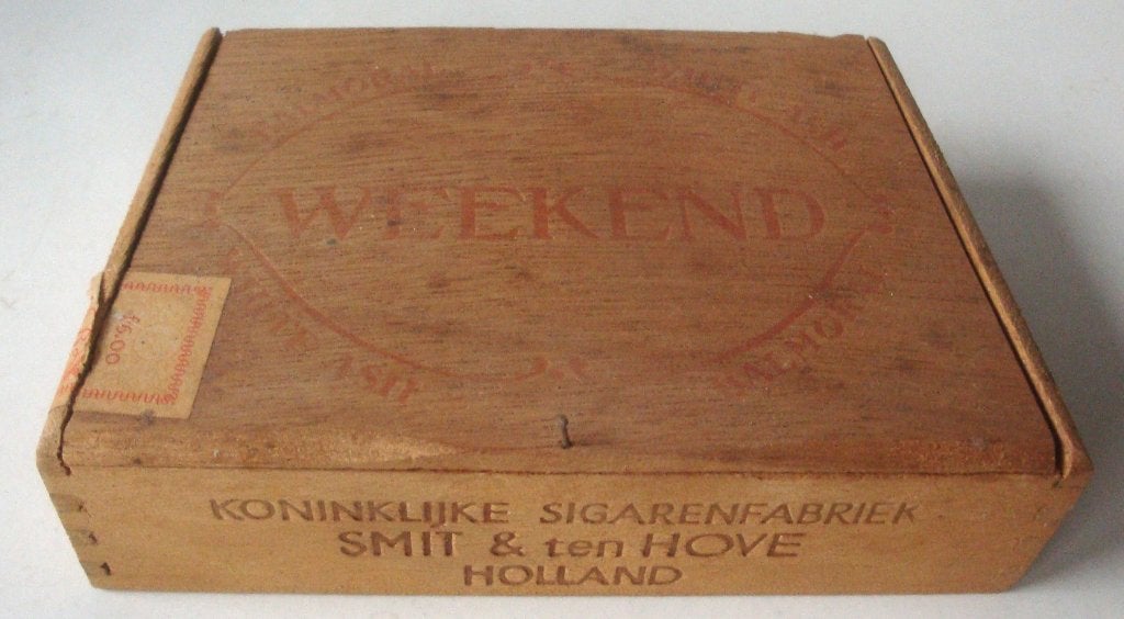 Oud sigarenkistje (leeg) 10 sigaren 697 Weekend Koninklijke, Verzamelen, Ophalen of Verzenden, Zo goed als nieuw, Tabaksdoos of Verpakking