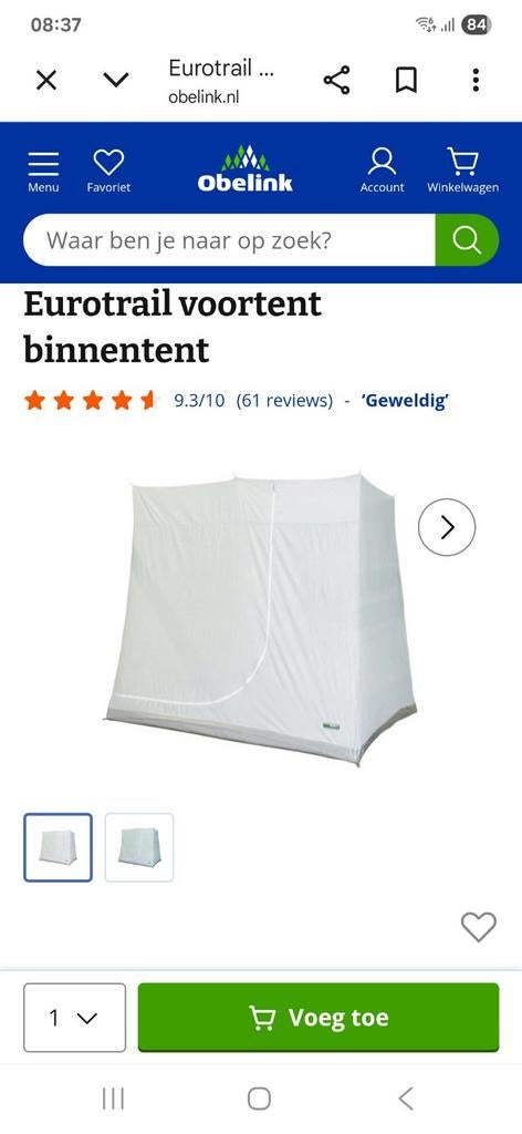 Eurotrail voortent binnentent - Zo goed als nieuw, Caravans en Kamperen, Tenten, Ophalen of Verzenden, Zo goed als nieuw