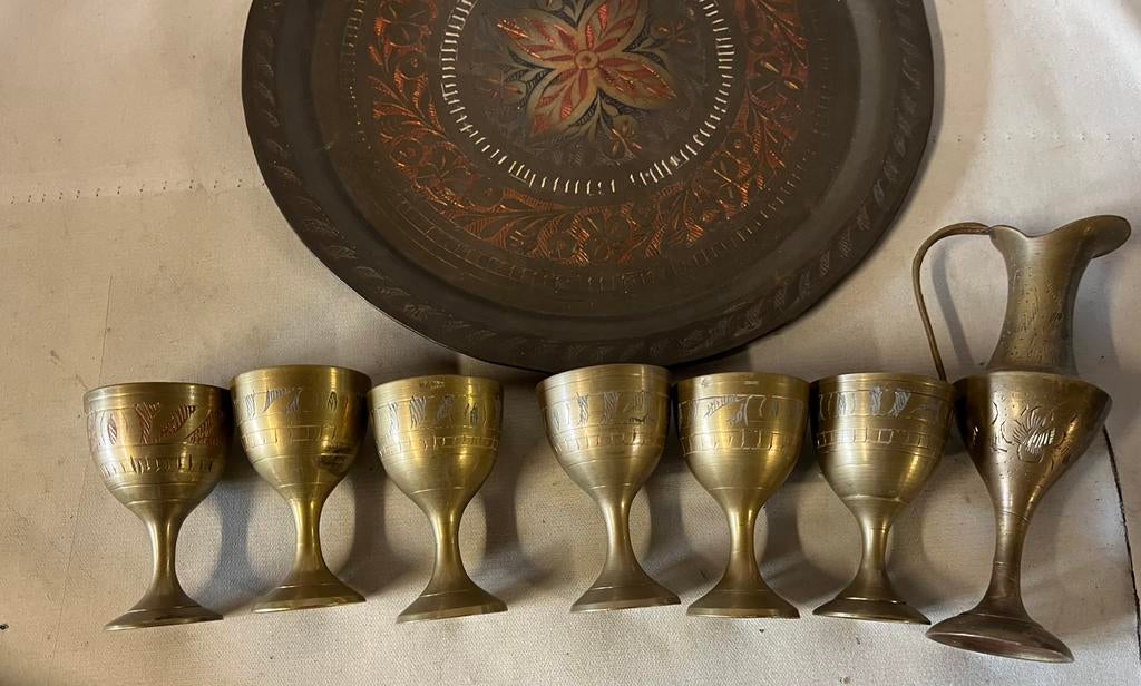 Bordje ,eierdoppen en kannetje, Antiek en Kunst, Antiek | Koper en Brons, Ophalen of Verzenden, Koper
