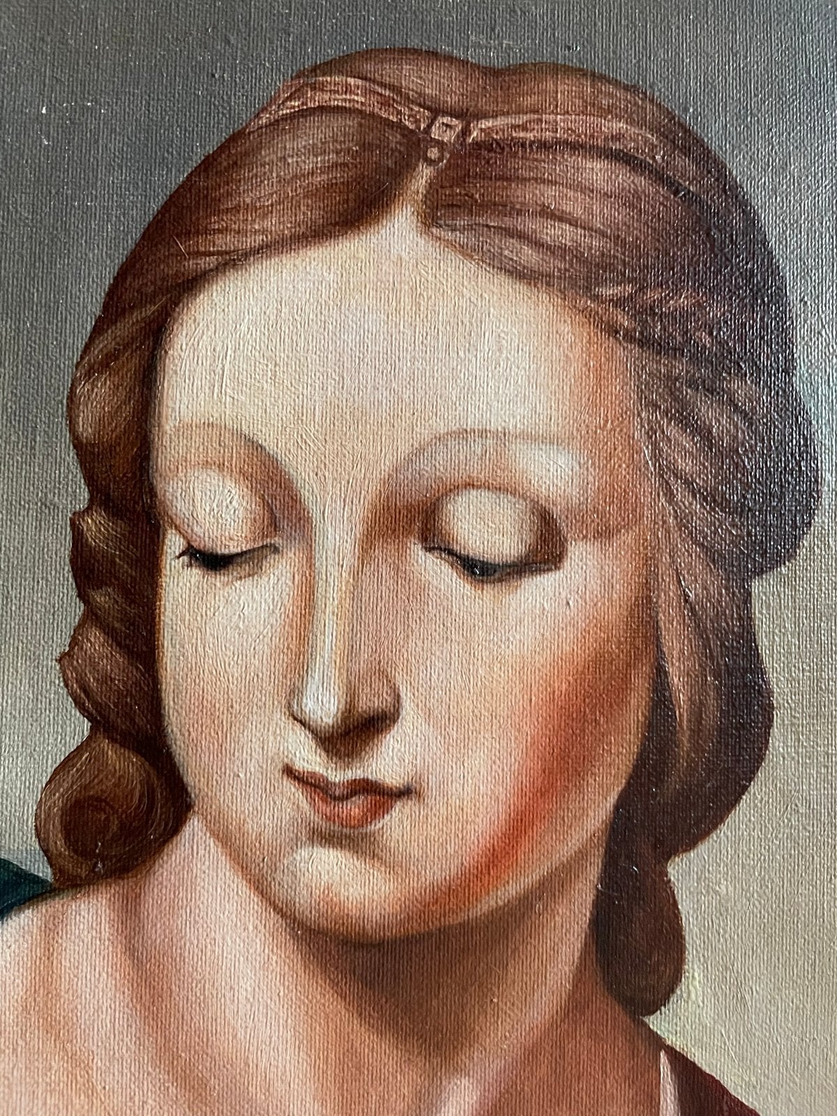 Olieverfschilderij "Madonna del Cardellino" (1936), Antiek en Kunst, Ophalen, Paneel, Gedateerd, Portret of Personen