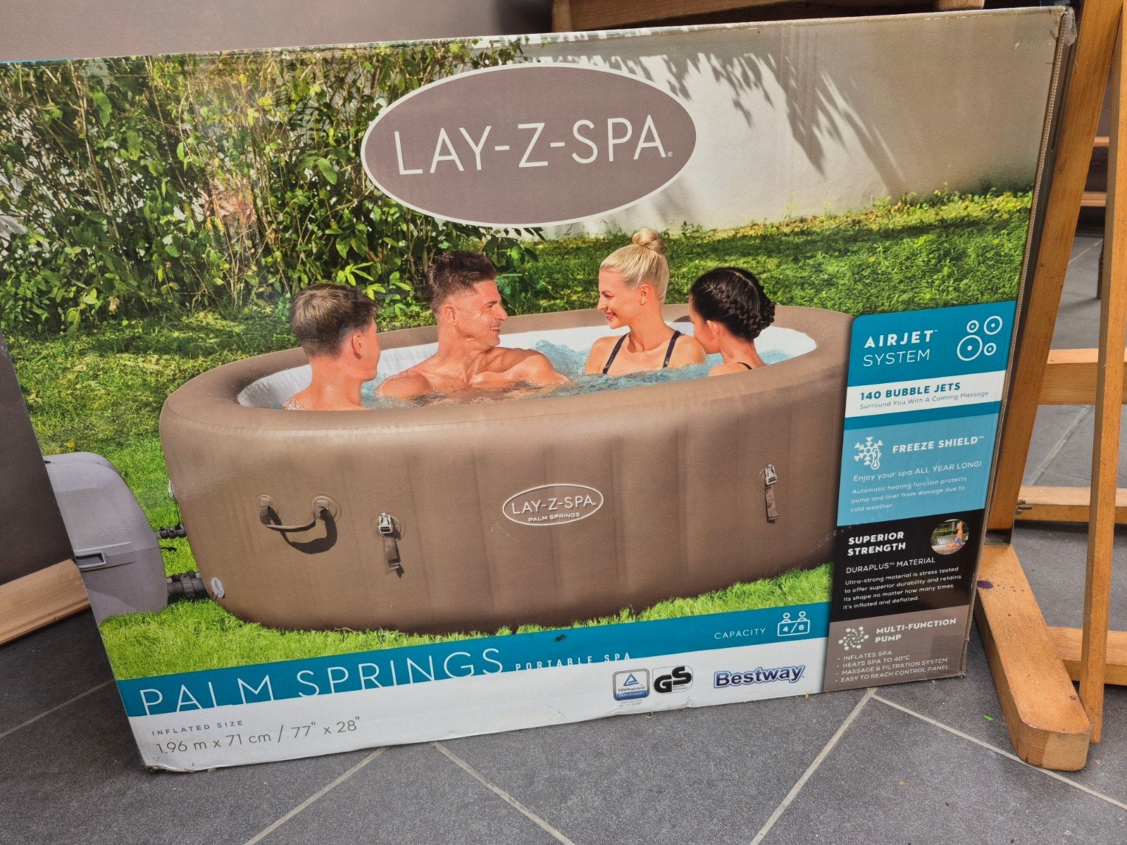 Bestway Lay-Z Spa Palm Springs Ø196cm 4-6 pers., Tuin en Terras, Ophalen, Gebruikt, Afdekzeil, Opblaasbaar