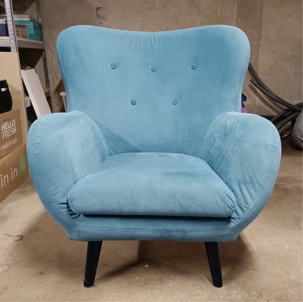 Fauteuil Viborg - stof - aqua, Ophalen, 75 tot 100 cm, Zo goed als nieuw, 75 tot 100 cm