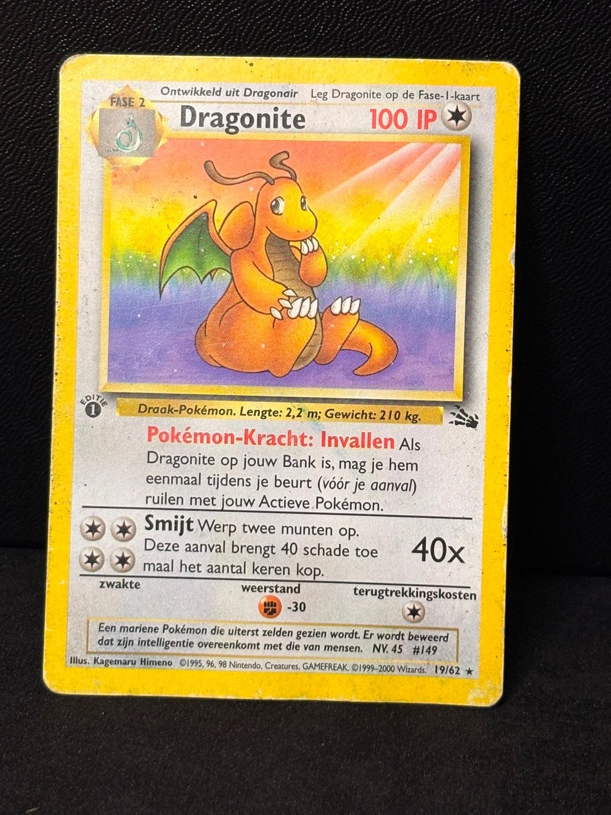 Pokemon Dragonite Zeldzaam 19/62, Ophalen of Verzenden, Gebruikt, Losse kaart