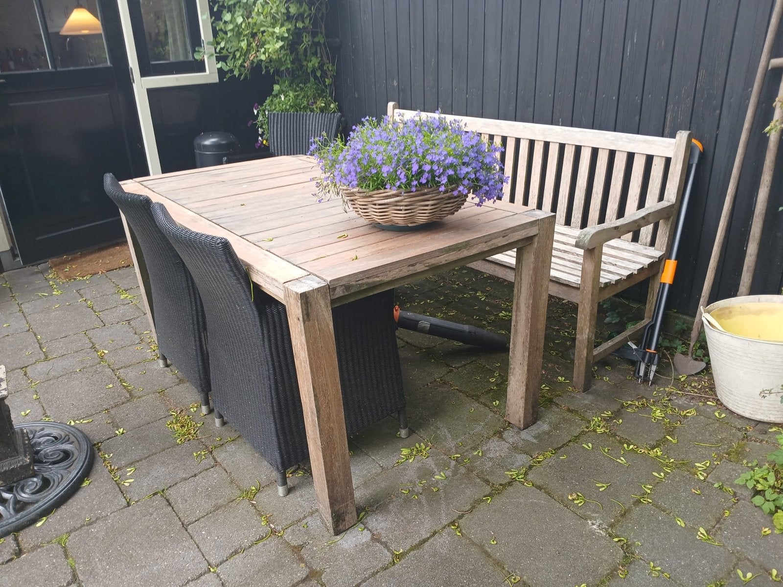 Hardhouten tuintafel 160x90 (opknapper/brandhout), Tuin en Terras, Tuintafels, Ophalen, Gebruikt, Rechthoekig, Hout