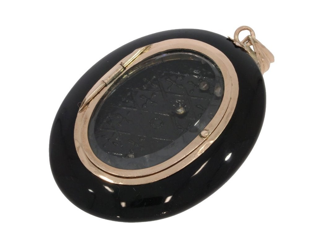 Grote antieke 14k onyx medaillon foto ketting hanger goud, Ophalen of Verzenden, Goud, Hanger, Met edelsteen