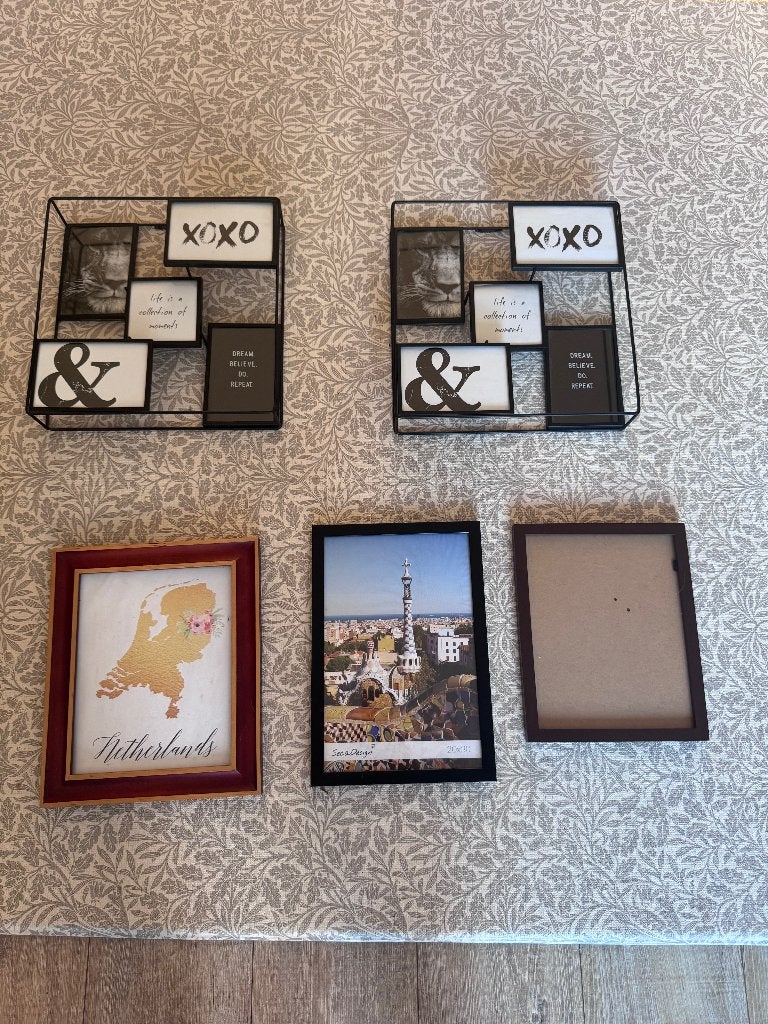 Fotolijsten set (5 stuks) - o.a. Collage zwart metaal & Hout, Overige materialen, Ophalen of Verzenden, Zo goed als nieuw, Fotolijst