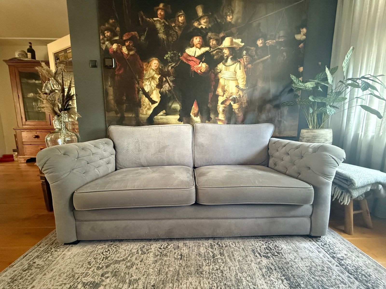 Comfortabele grijze tweezitsbank, Ophalen, Gebruikt, Tweepersoons, 75 tot 100 cm