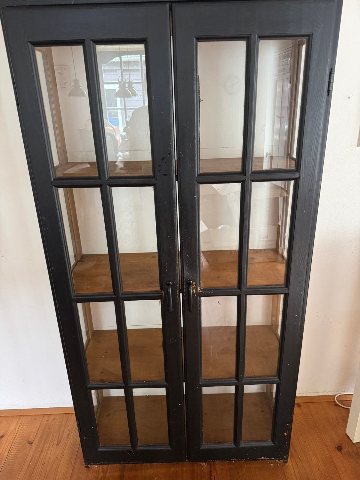 Zwarte vitrinekast met glazen deuren - 83x163x33 cm, Ophalen, Gebruikt, 50 tot 100 cm, 150 tot 200 cm