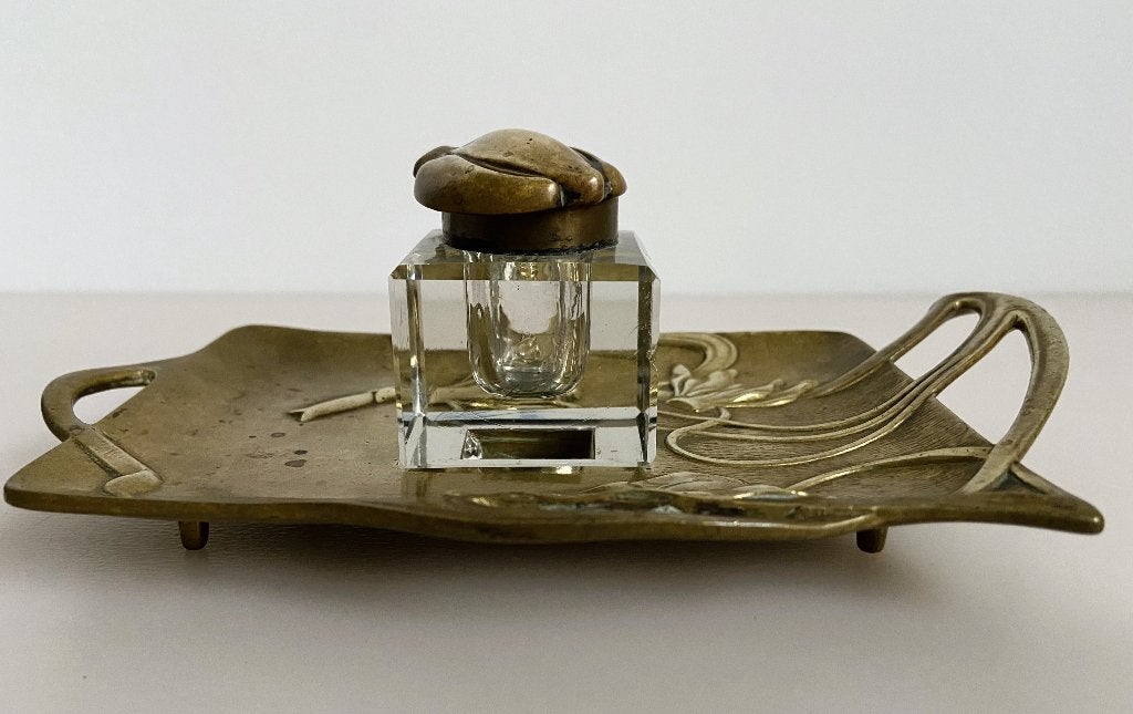 Inktpot Koper Kristal Magnolia Geschutzt 19 cm flinter, Antiek en Kunst, Ophalen of Verzenden