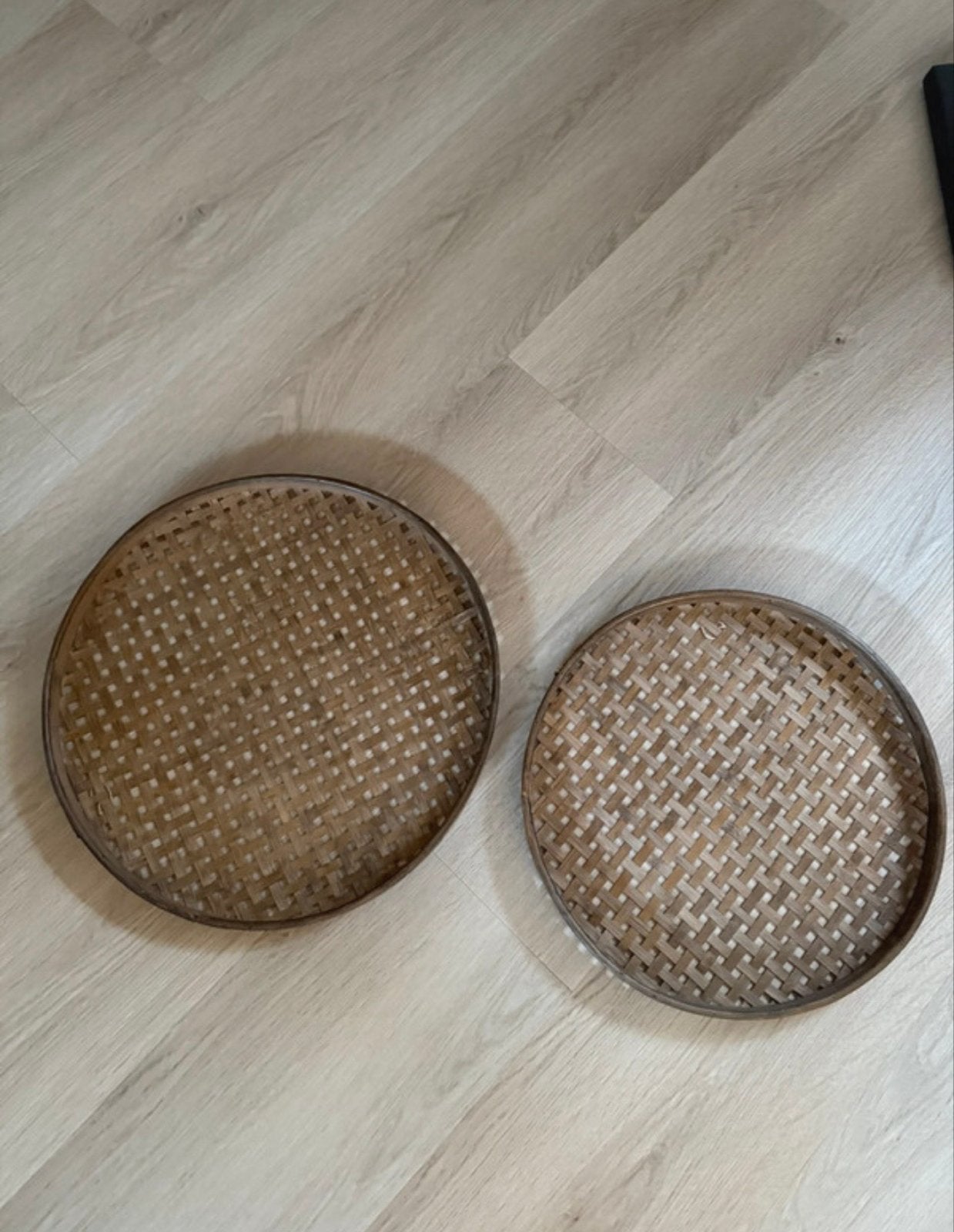 Set van 2 handgemaakte bamboe wanddecoratie schalen, Ophalen, Gebruikt, Boho, Decoratieobject
