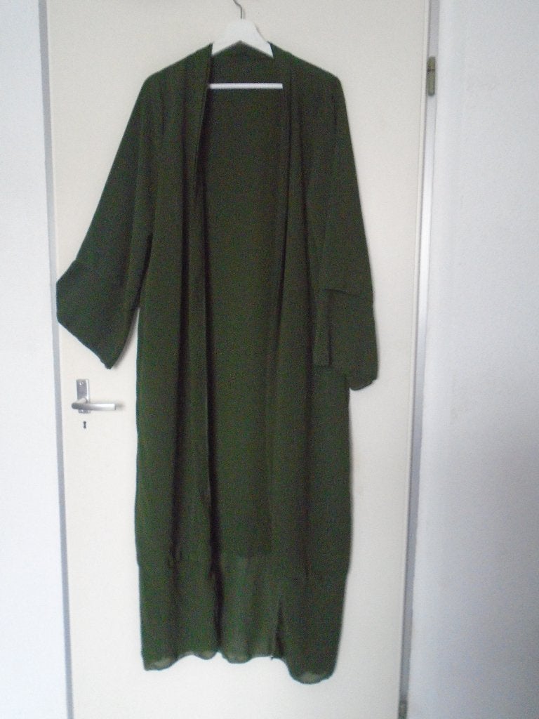 Lang Groen Laagjes kimono Abaya Dubai Jurk - One size M-L-XL, Verzenden, Maat 42/44 (L), Zo goed als nieuw, Onder de knie