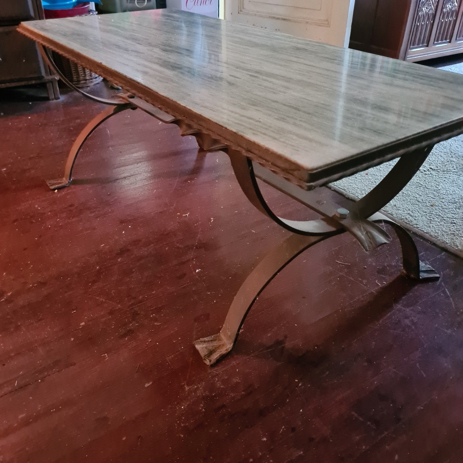 Tafel met Stenen Blad en IJzeren Onderstel, Ophalen, Gebruikt, 100 tot 150 cm, Overige materialen