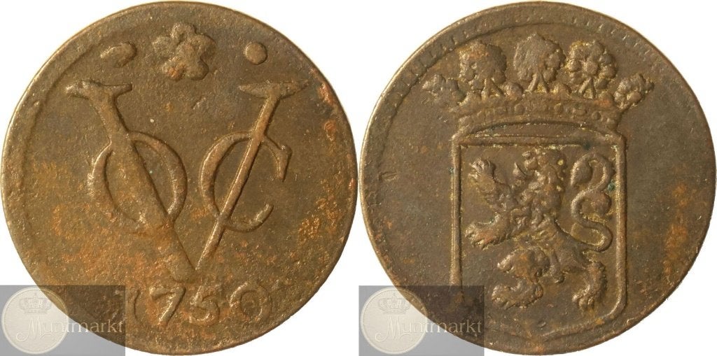 V.O.C. - Holland - Duit 1750 'Dordrecht', Ophalen of Verzenden, Vóór koninkrijk, Overige waardes, Losse munt