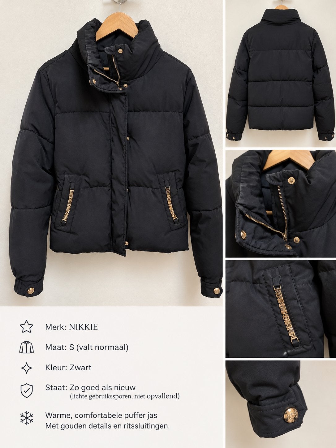 Nikkie Puffer Jas Zwart - Maat S, Ophalen of Verzenden, Gedragen, Maat 36 (S), Zwart