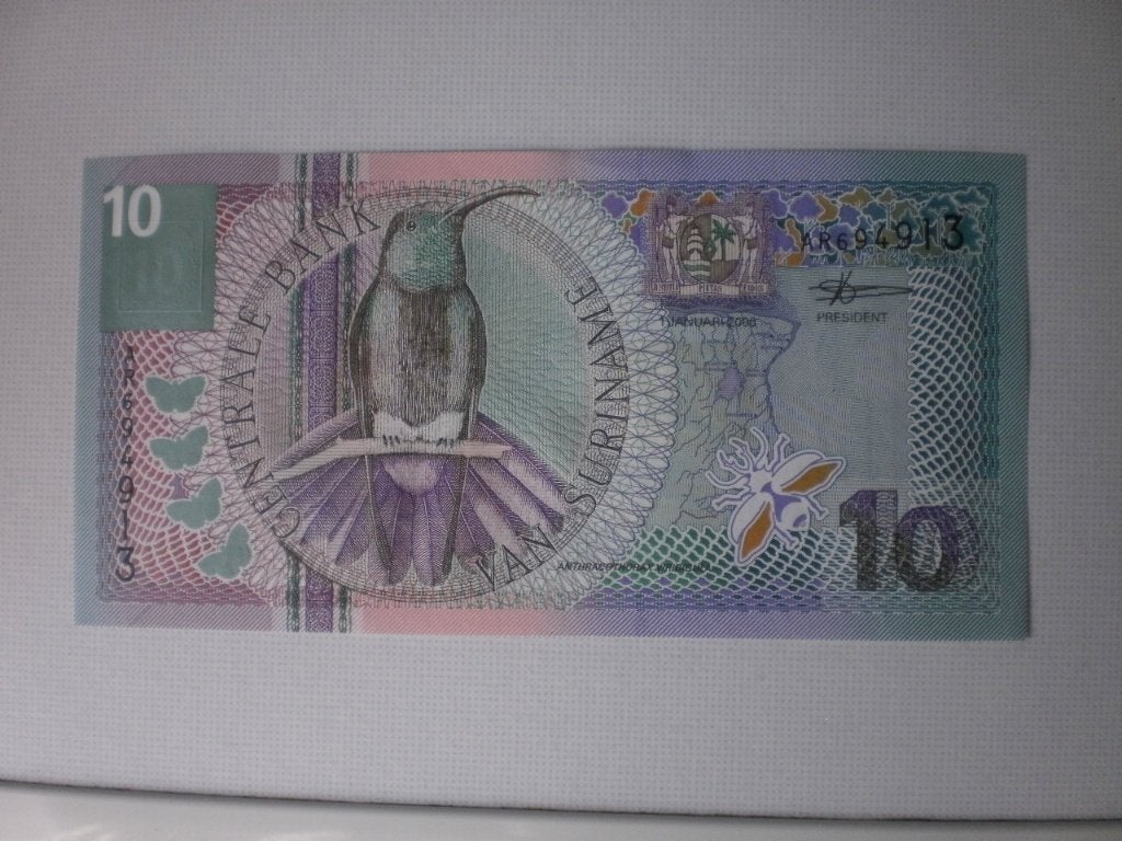 Suriname- 10 Gulden- Bankbiljet, Verzenden, Zuid-Amerika, Los biljet