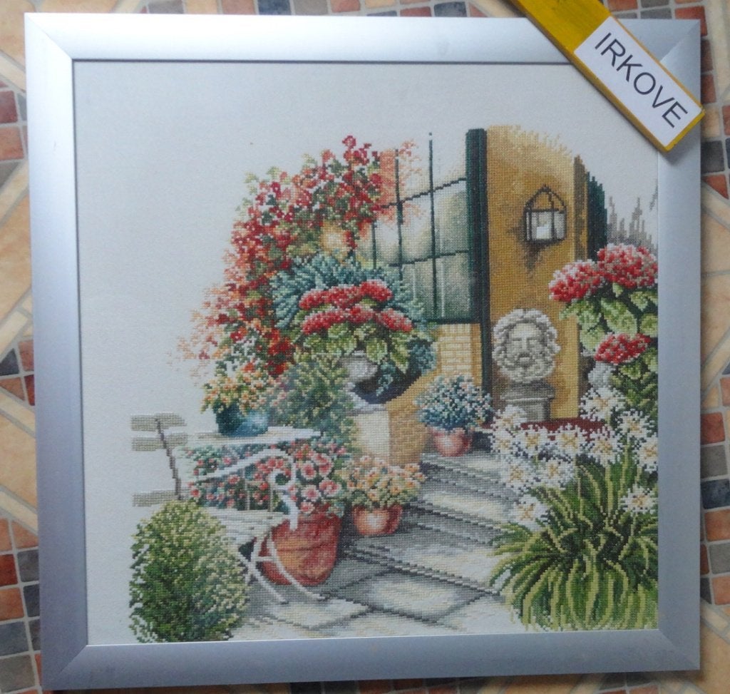 2 X TUIN MET VIJVER EN MET TRAP * Geborduurd *, Verzenden, Textiel, Nieuw, Overige typen