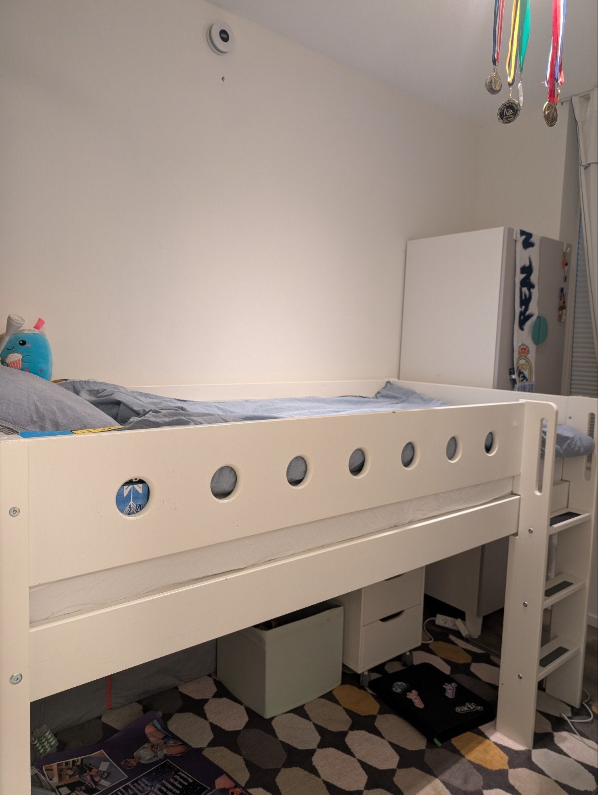 Flexa Midsleeper Bed met/zonder ladeblok, Ophalen, 85 tot 100 cm, Gebruikt, Lattenbodem