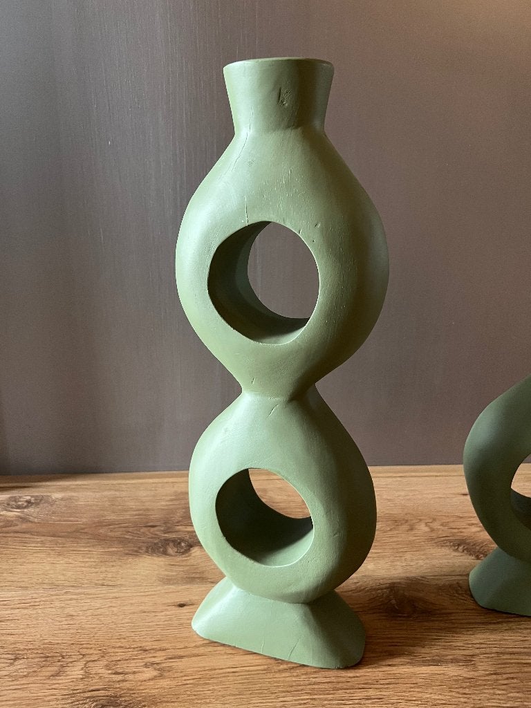 2 kandelaren groen, Huis en Inrichting, Woonaccessoires | Kandelaars en Kaarsen, Gebruikt, Overige merken, Ophalen of Verzenden