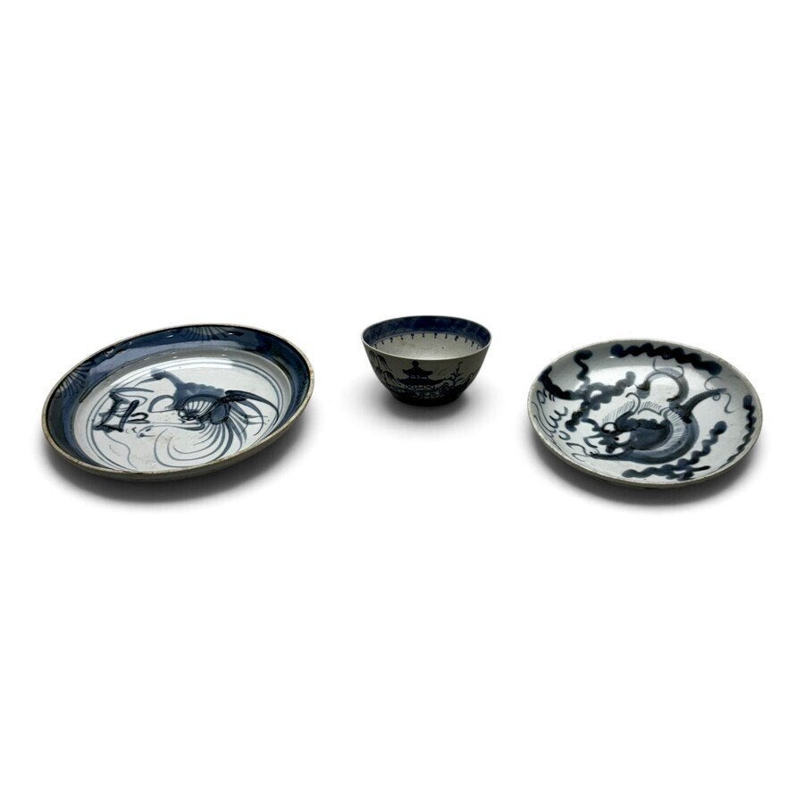 Chinese Swatow bordjes + kop (3x)