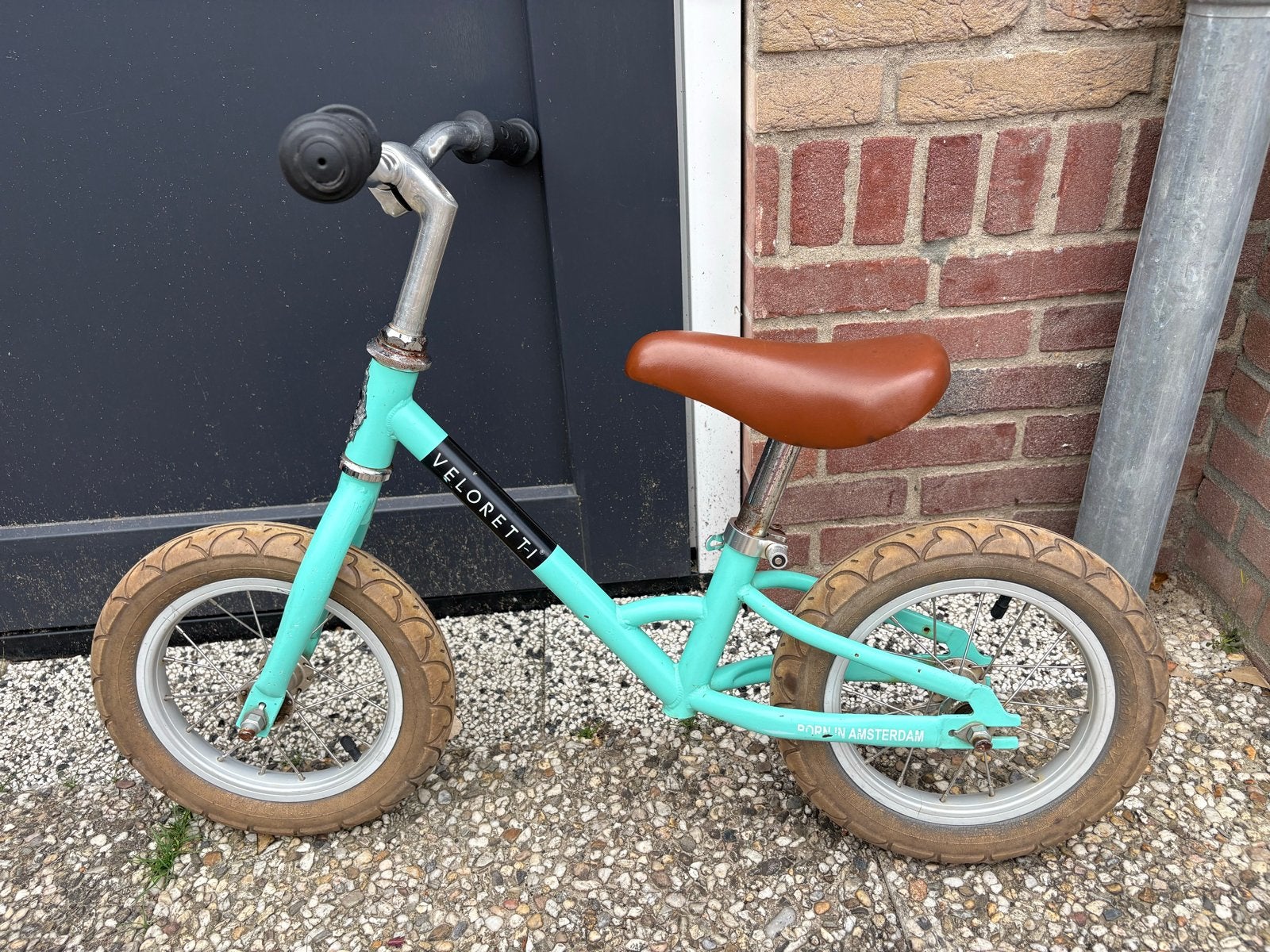 Veloretti loopfiets - Turquoise met bruin zadel, Ophalen, Gebruikt, Loopfiets