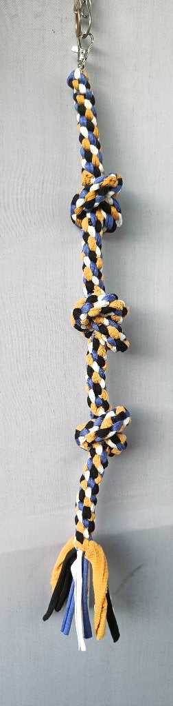 Katoenen klimtouw met 3 knopen (oker geel-paars-zwart-wit), Dieren en Toebehoren, Ophalen of Verzenden, Nieuw, Speelgoed