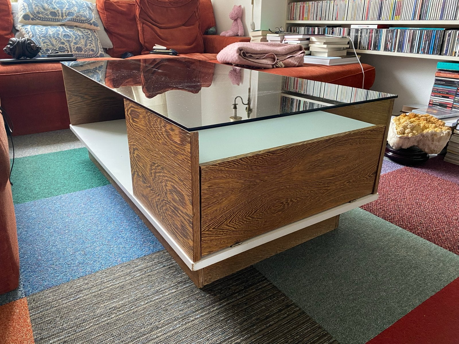 Spaceage salontafel jaren 60/70 met glazen blad, Ophalen, Gebruikt, 100 tot 150 cm, Glas