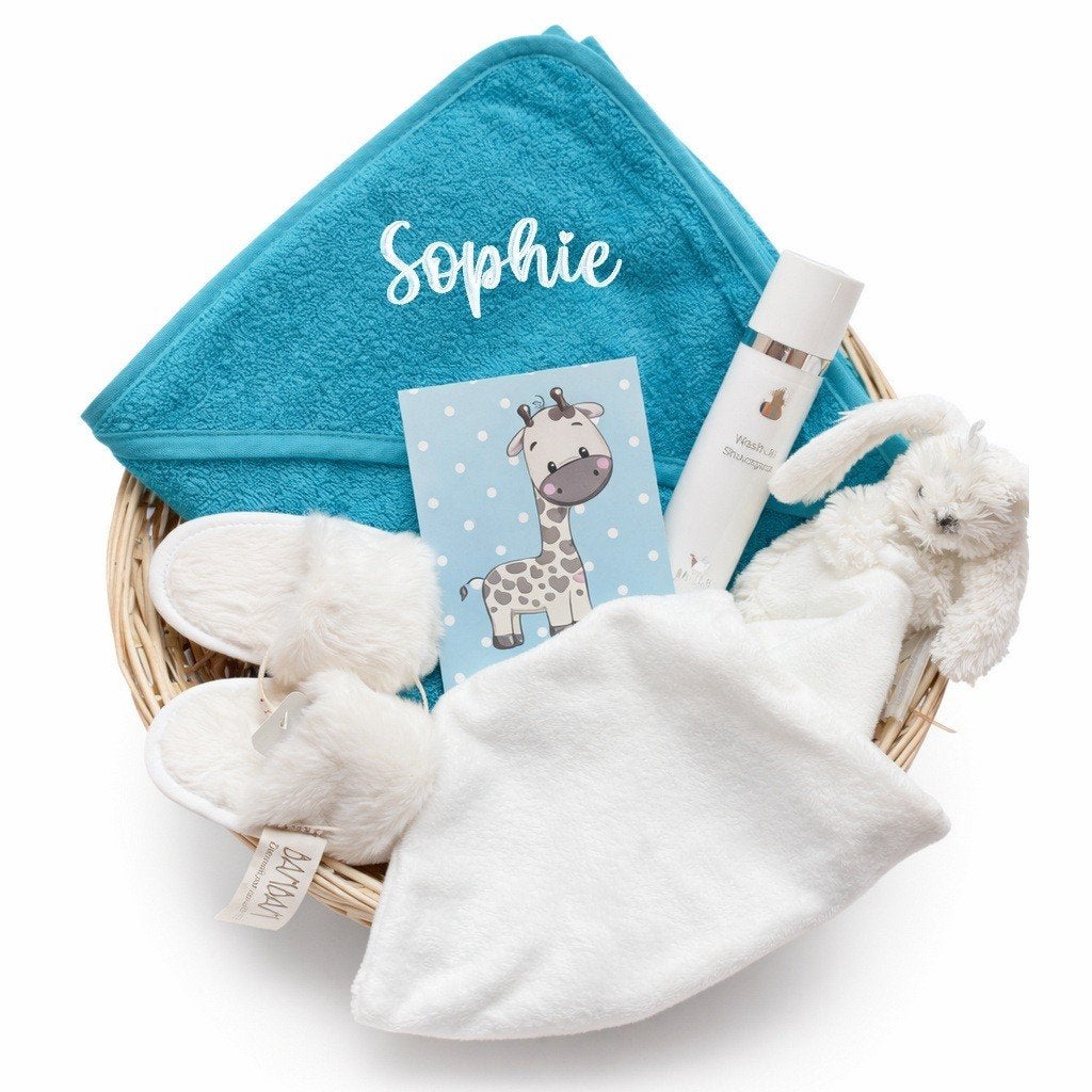 Kraamcadeau geboorte baby mand blue bathtime