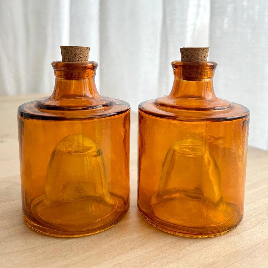 Set van 2 Vintage Amber Apothekersflessen 25cl Stapelbaar, Ophalen of Verzenden