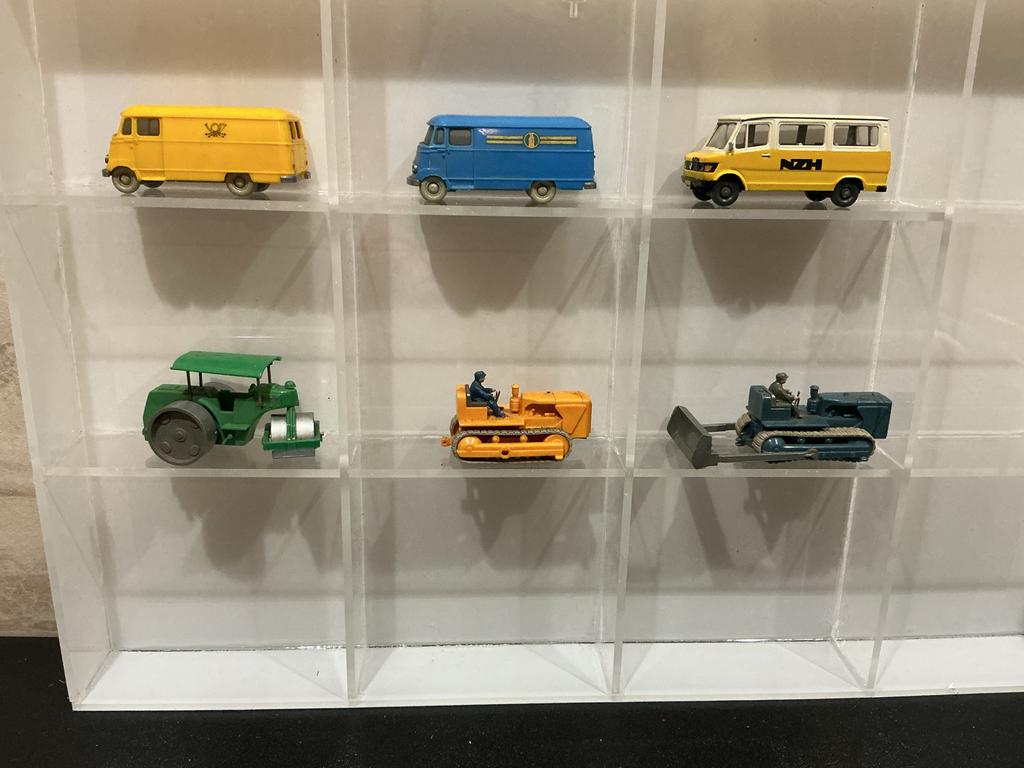 Verzameling van 6 vintage modelauto's en bouwvoertuigen, Overige merken, Gebruikt, 1:50 of kleiner, Auto