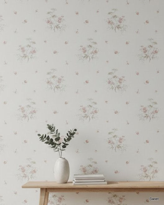 1723 Vintage bloemen behang pastel linnenlook landelijk 70's, Ophalen of Verzenden, Beige